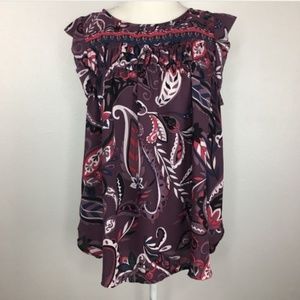 Loft Paisley Blouse Top Size S Cap Sleeve